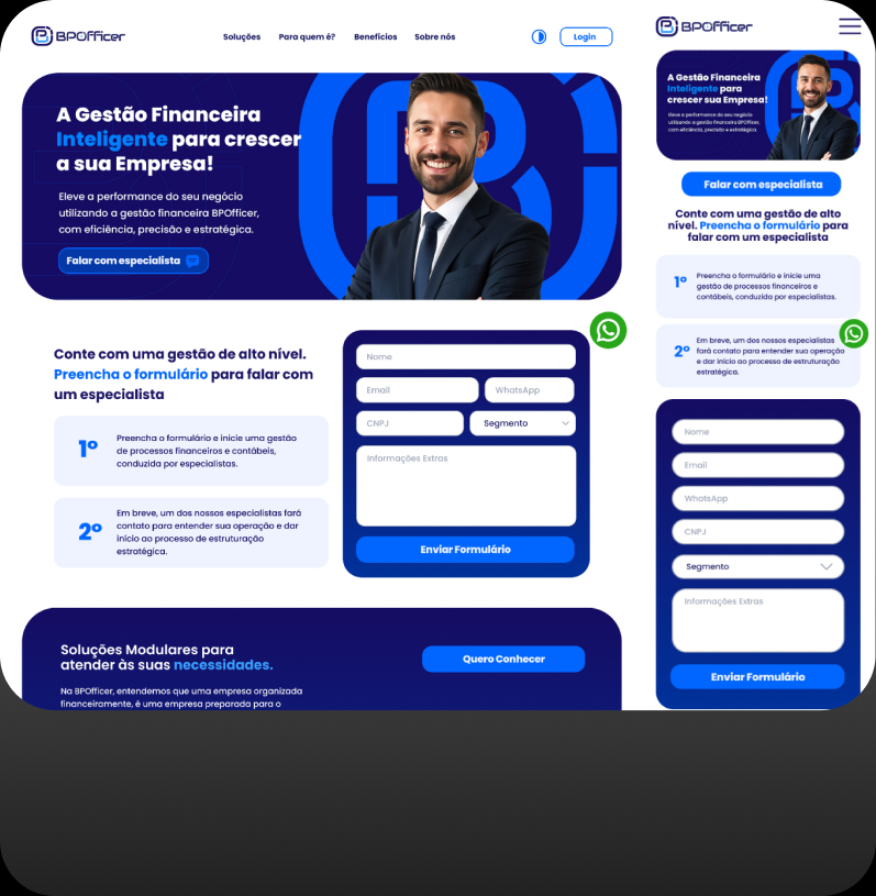 Re-design de landing page da BPOfficer para a nova identidade visual